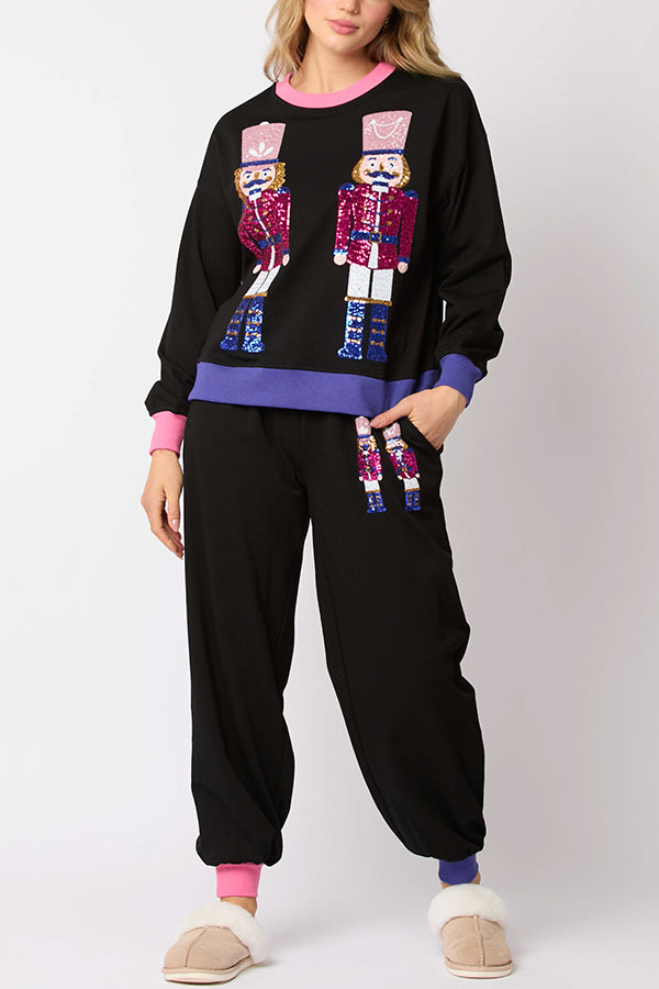 Heidi Fashion | Festive Sequin Sweatshirt and Relaxed Fit Trousers with Pockets Set