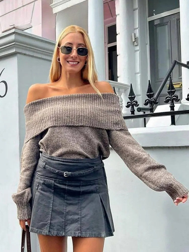 -Mode | Women's Off-Shoulder Knit Sweater