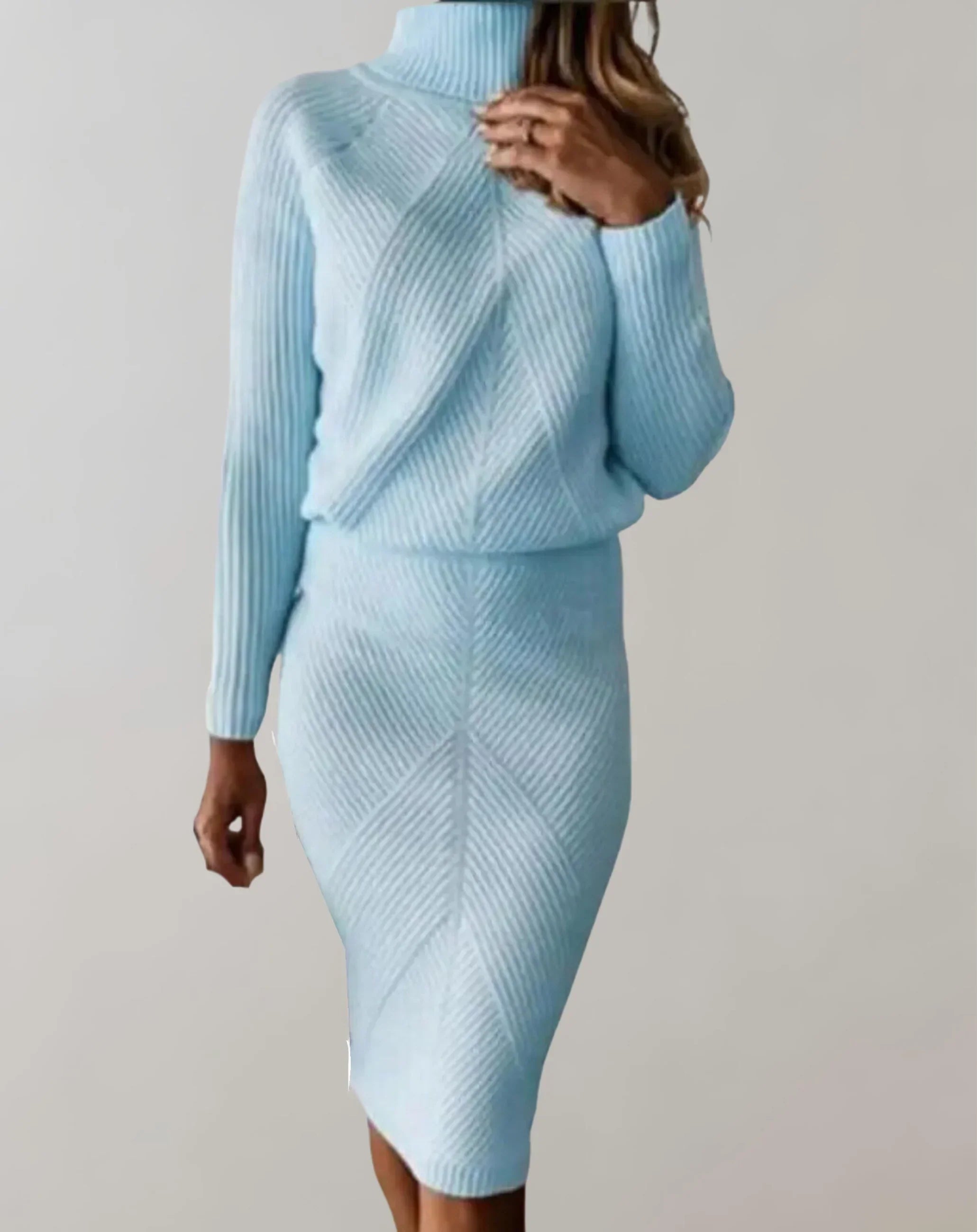 Heidi Fashion | Slim Fit Ribbed Turtleneck Sweater & Midi Skirt Two-Piece Set