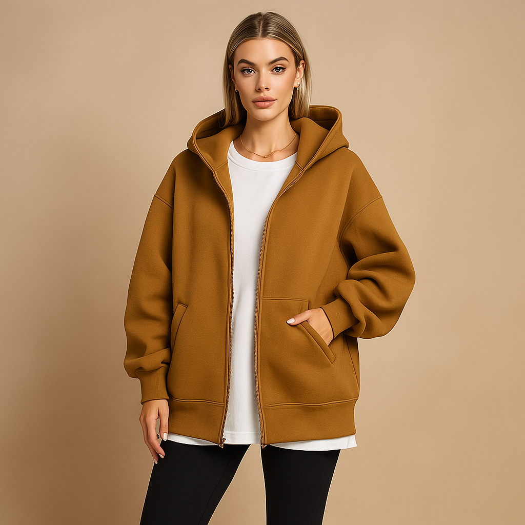 -Mode | Women's Oversized Hooded Zip-Up Sweatshirt Yeni