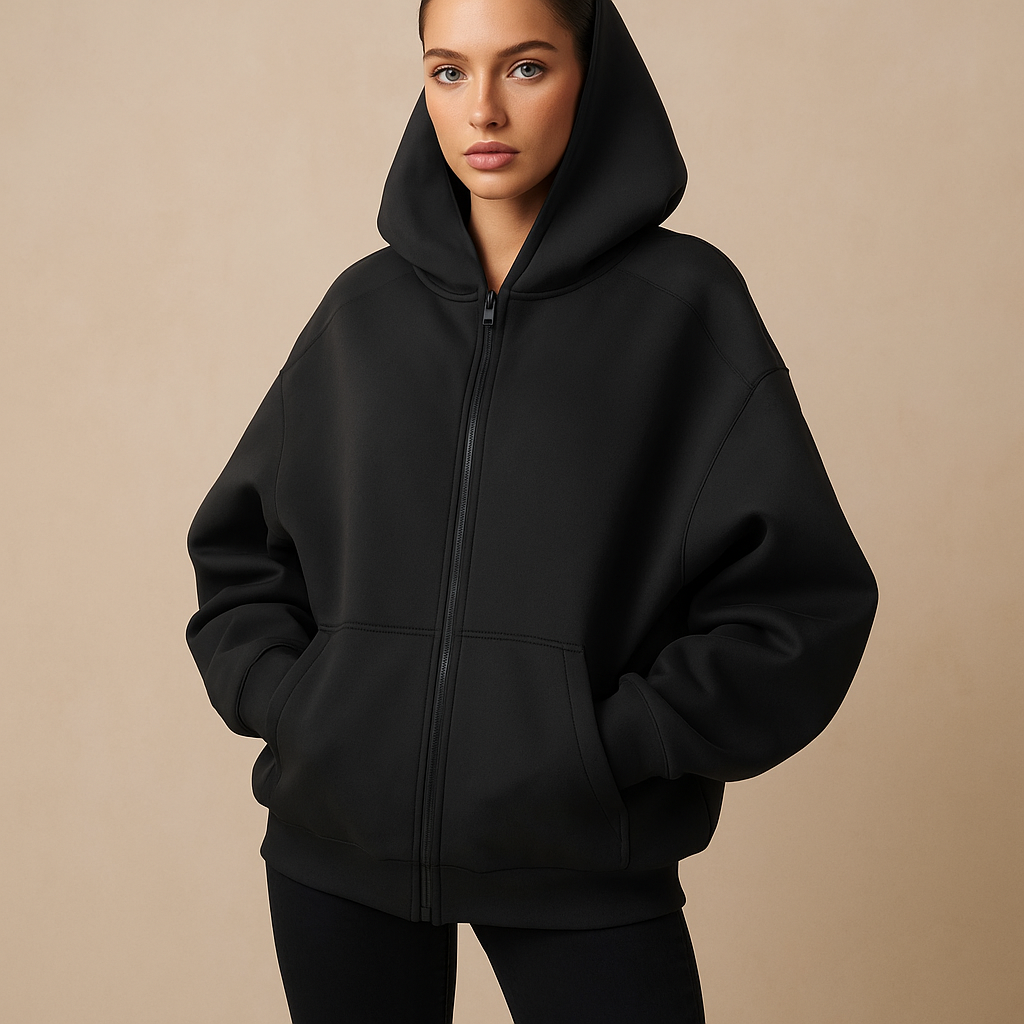 -Mode | Women's Oversized Hooded Zip-Up Sweatshirt Yeni
