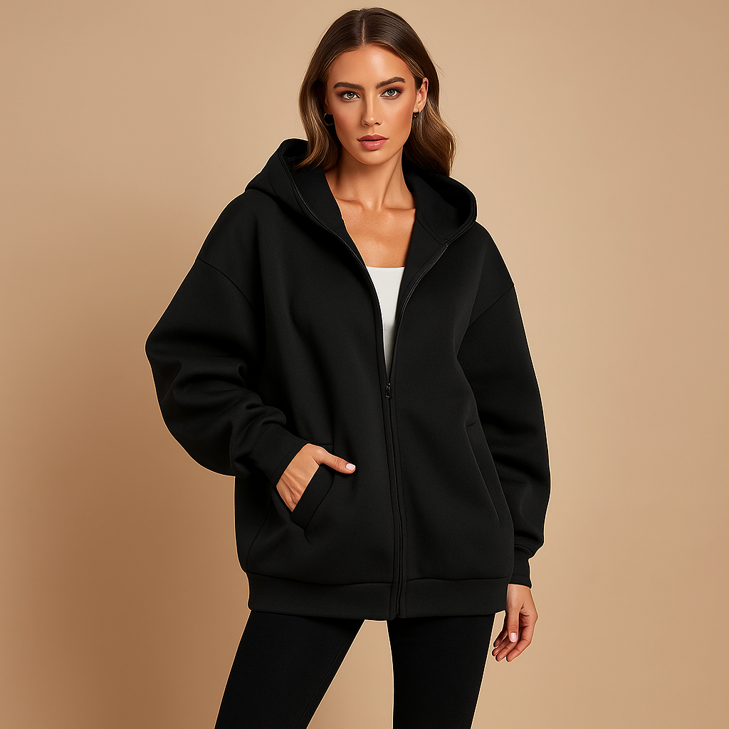 -Mode | Women's Oversized Hooded Zip-Up Sweatshirt Yeni