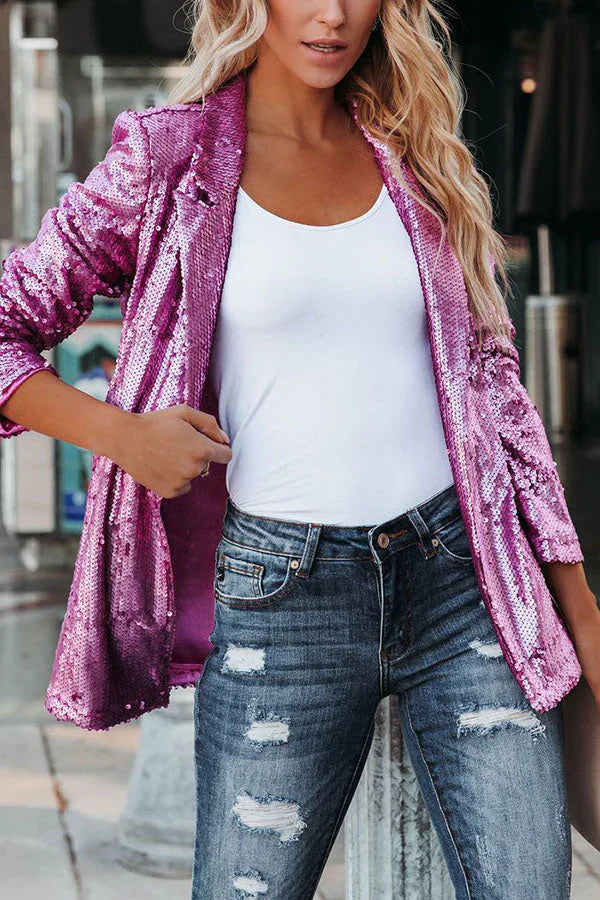 Heidi Fashion | Sequined Lapel Blazer