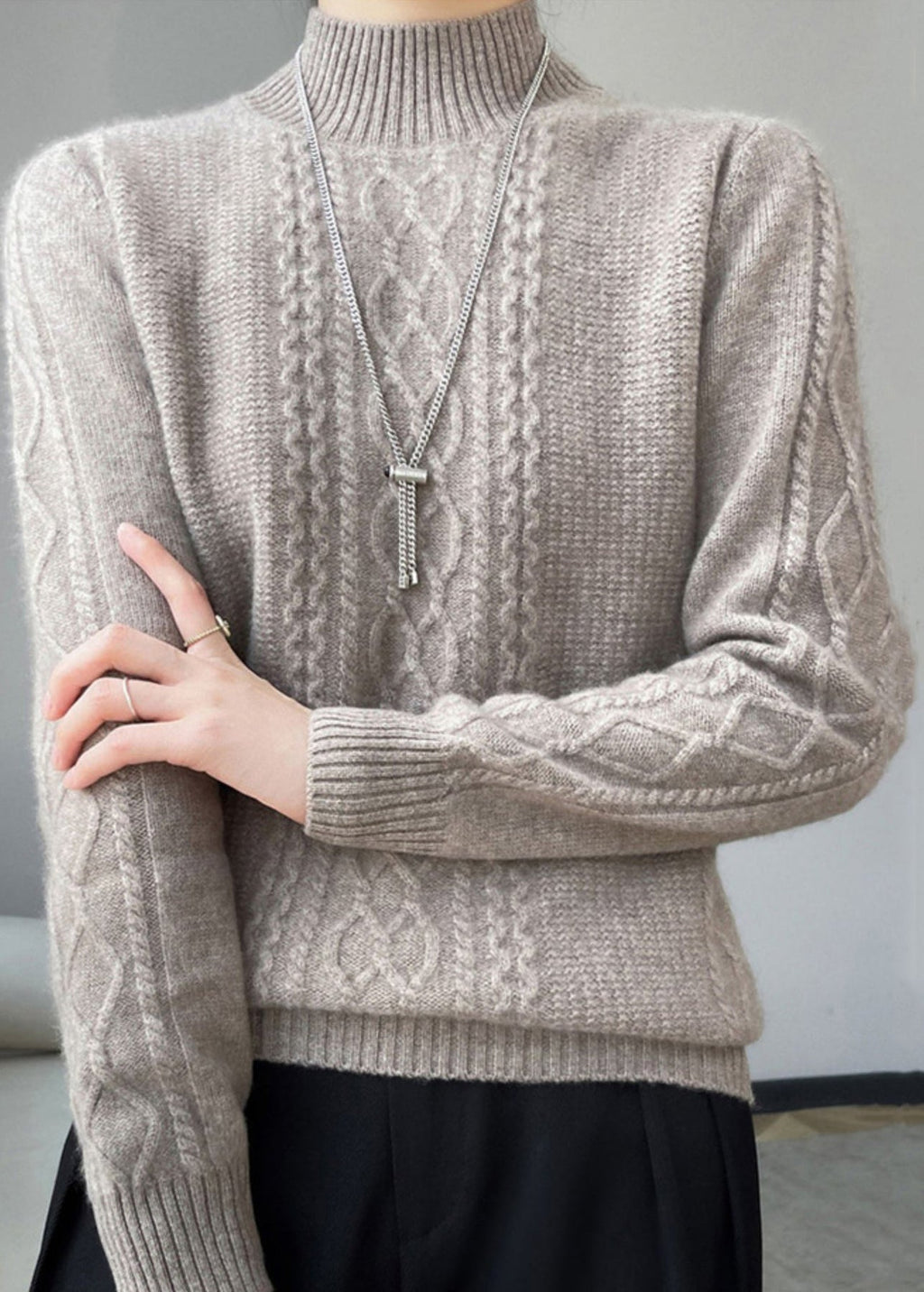 -Mode | Warm Cable Knit High Neck Sweater Perfect for Winter