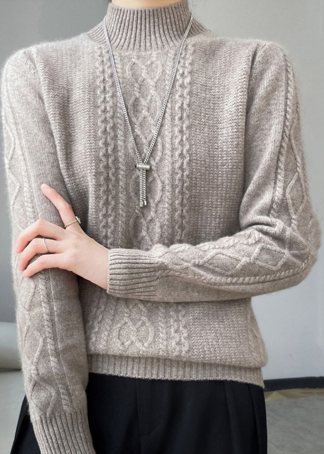 -Mode | Warm Cable Knit High Neck Sweater Perfect for Winter