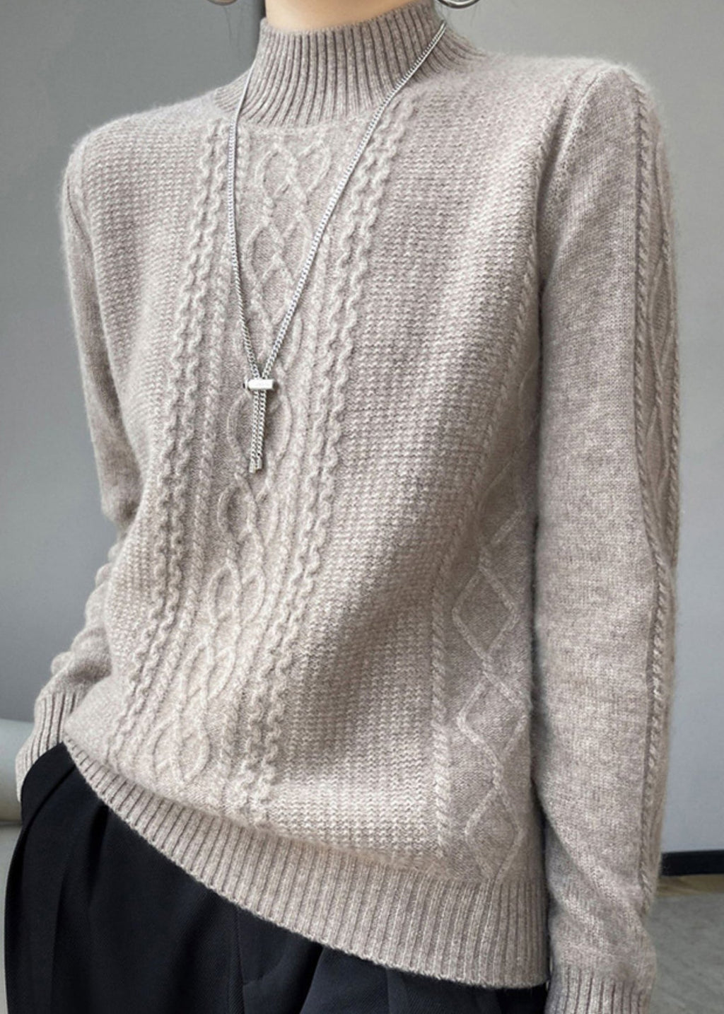 -Mode | Warm Cable Knit High Neck Sweater Perfect for Winter