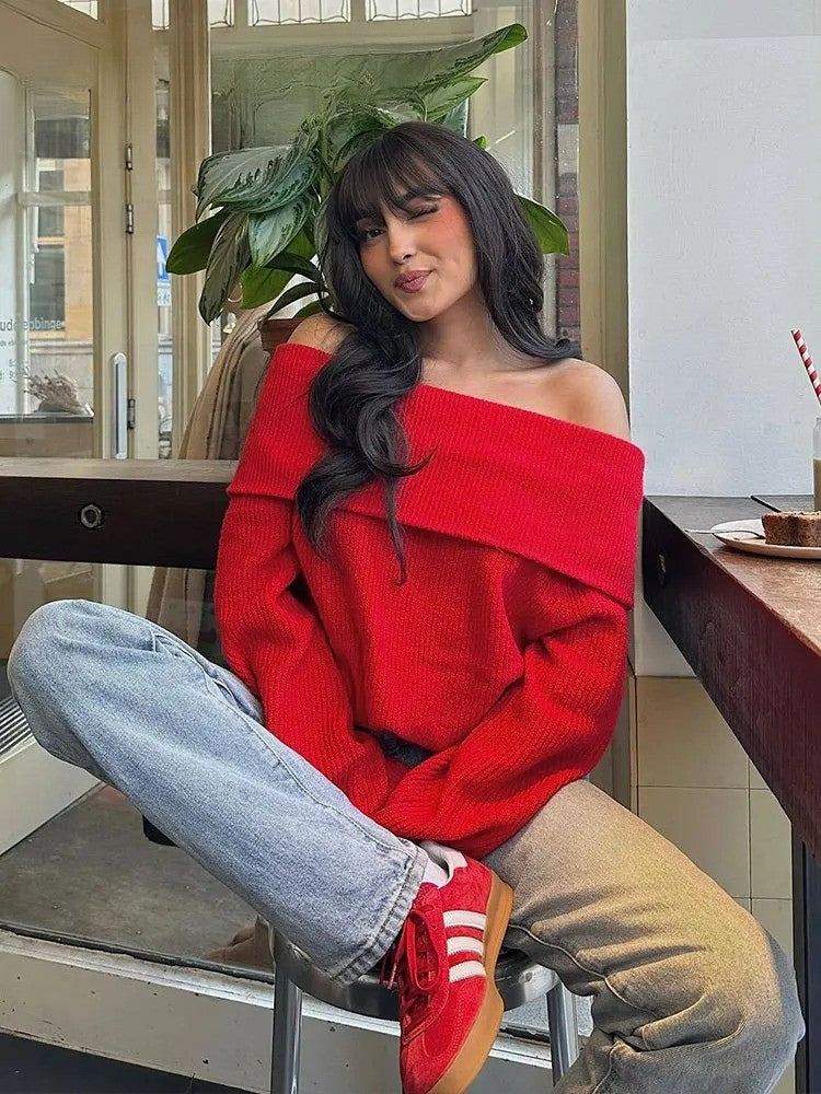 -Mode | Women's Off-Shoulder Knit Sweater