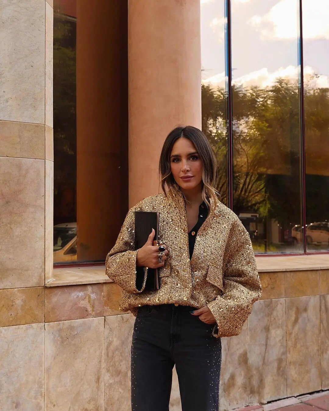 -Mode | Women's Autumn Gold Bomber Jacket