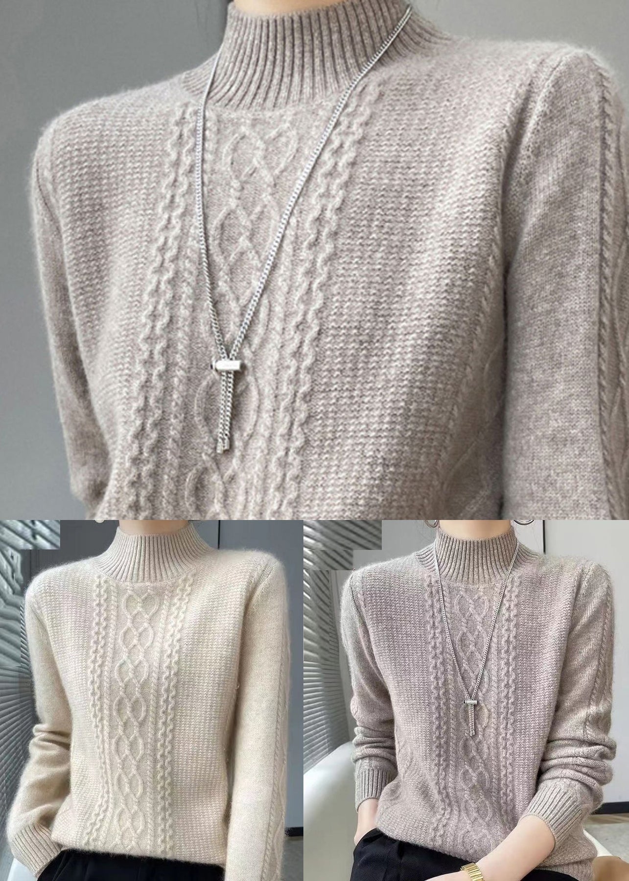 -Mode | Warm Cable Knit High Neck Sweater Perfect for Winter