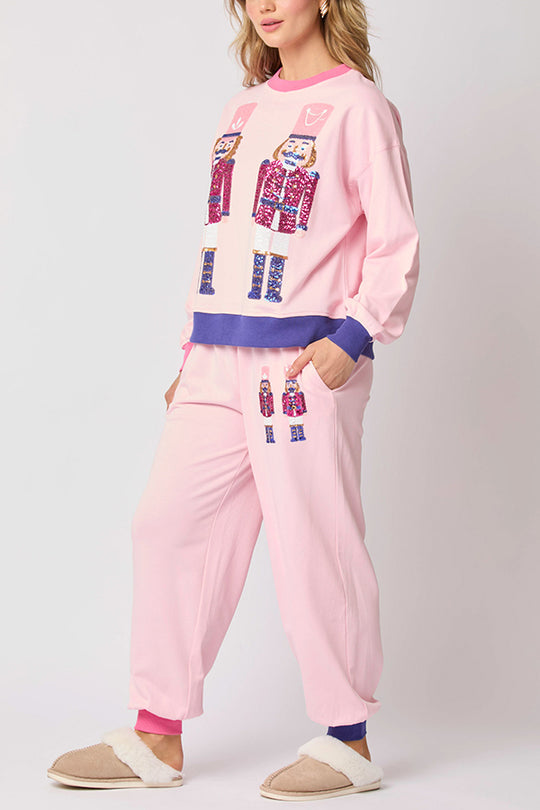 Heidi Fashion | Festive Sequin Sweatshirt and Relaxed Fit Trousers with Pockets Set