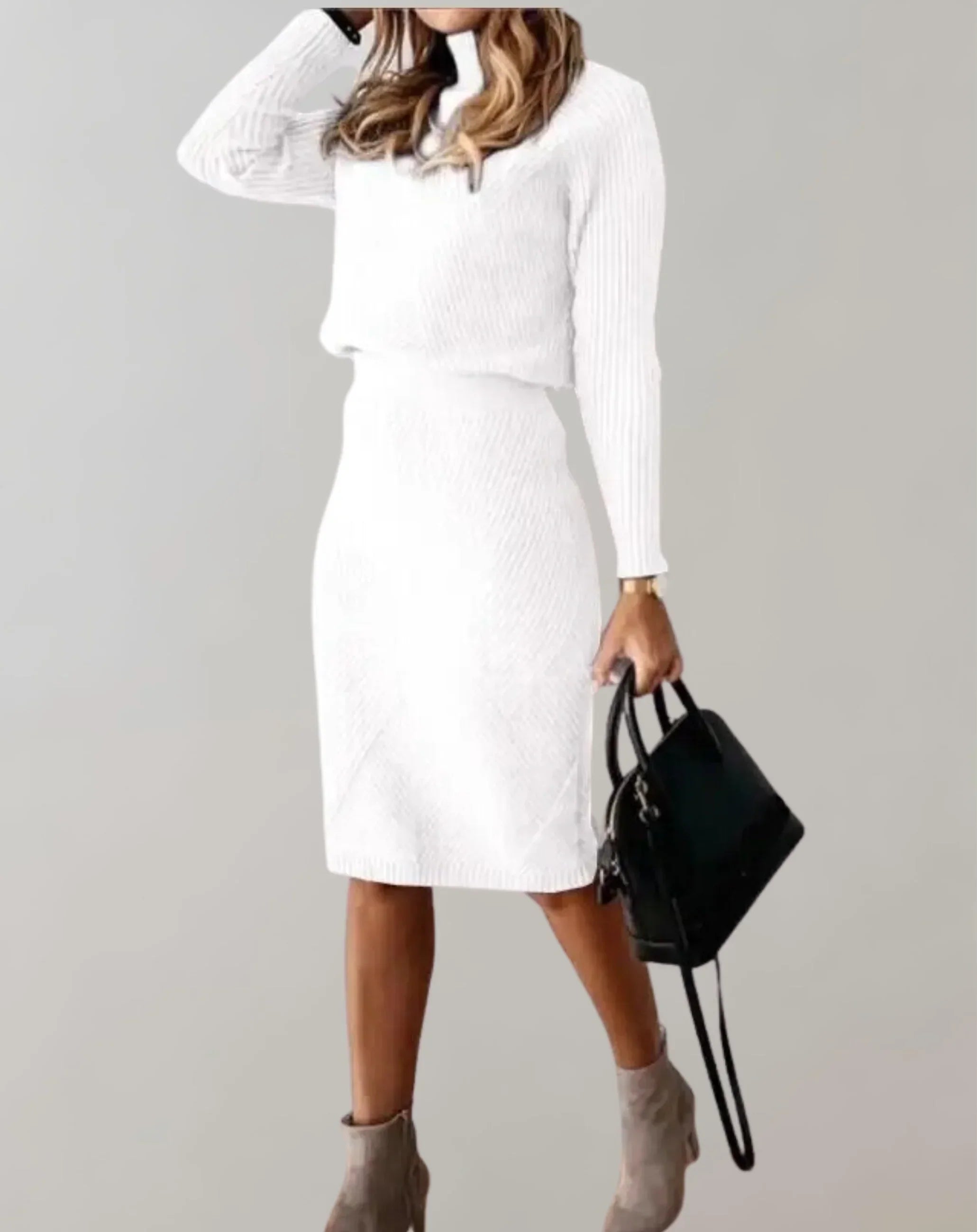 Heidi Fashion | Slim Fit Ribbed Turtleneck Sweater & Midi Skirt Two-Piece Set