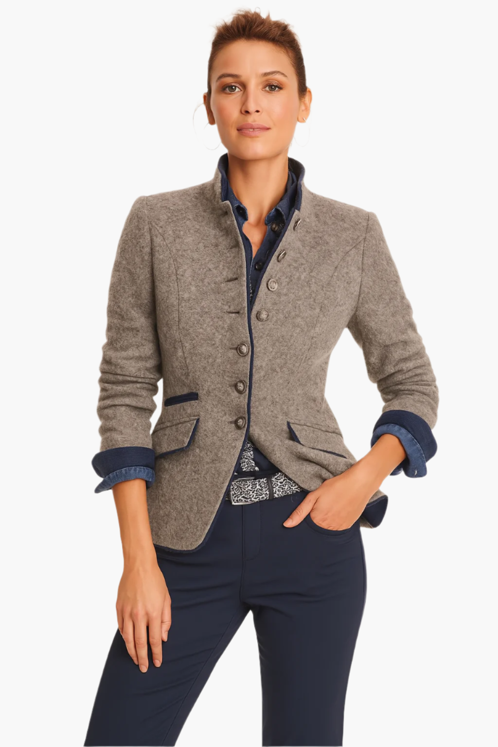 -Style Women's Winter Blazer with Stand-Up Collar