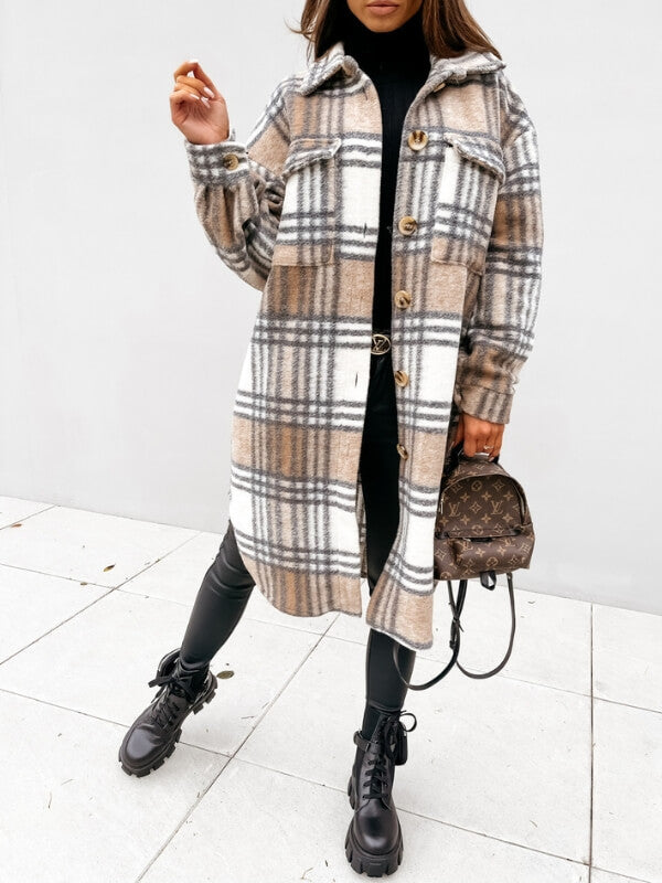 -Mode | Women's Long Checkered Coat