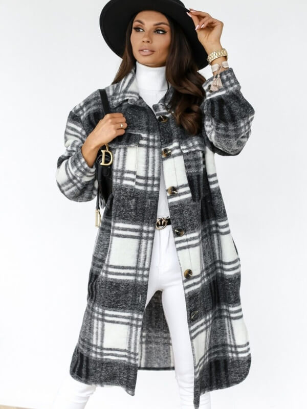 -Mode | Women's Long Checkered Coat