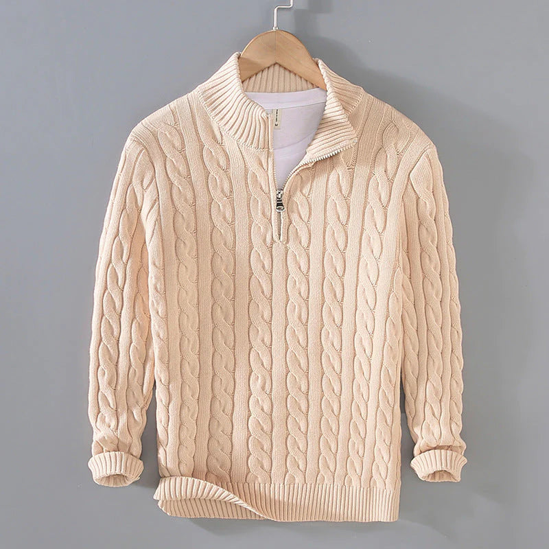 Heidi-Inspired Knit Sweater | Classic Half-Zip Cotton for Warmth