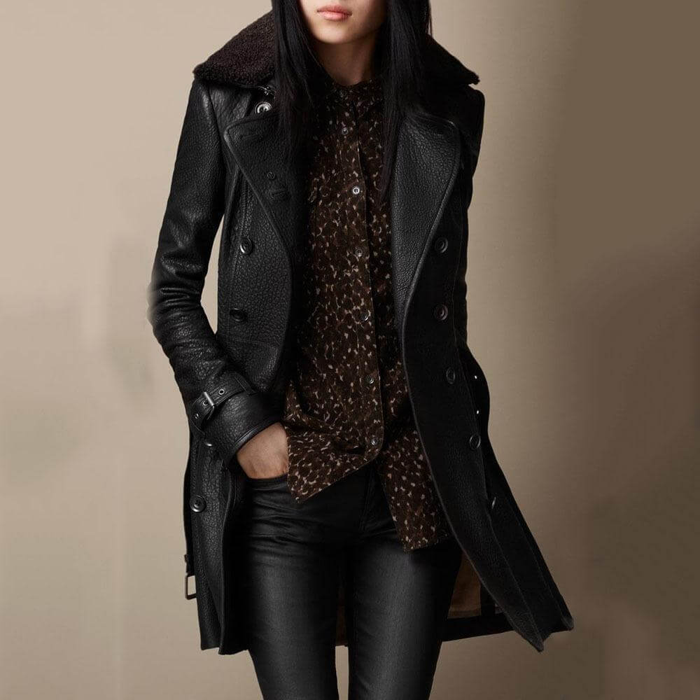 -Mode | Women's Long Leather Winter Jacket