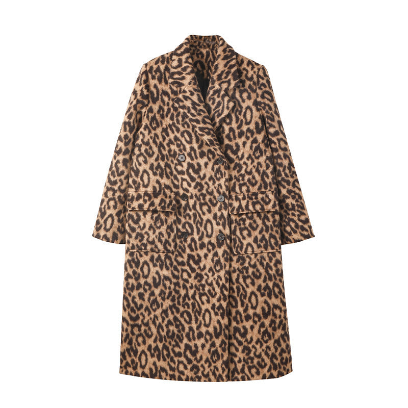 -Mode | Women's Leopard Print Long Winter Coat with Cozy Fabric