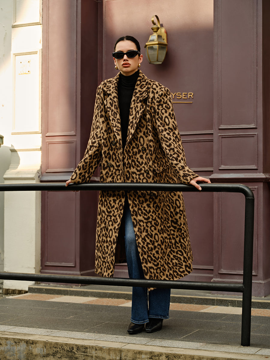 -Mode | Women's Leopard Print Long Winter Coat with Cozy Fabric