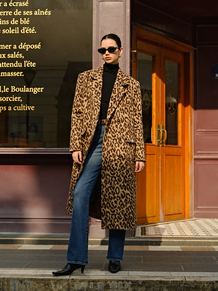 -Mode | Women's Leopard Print Long Winter Coat with Cozy Fabric