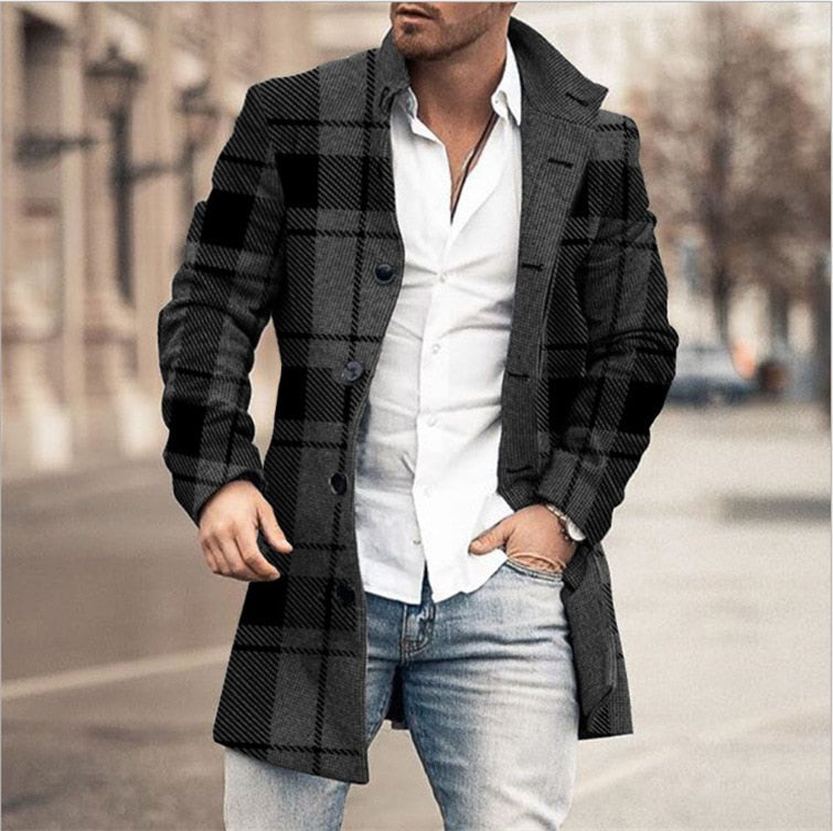 Heidi Fashion | Men's Checkered Wool Coat with Sleek Silhouette