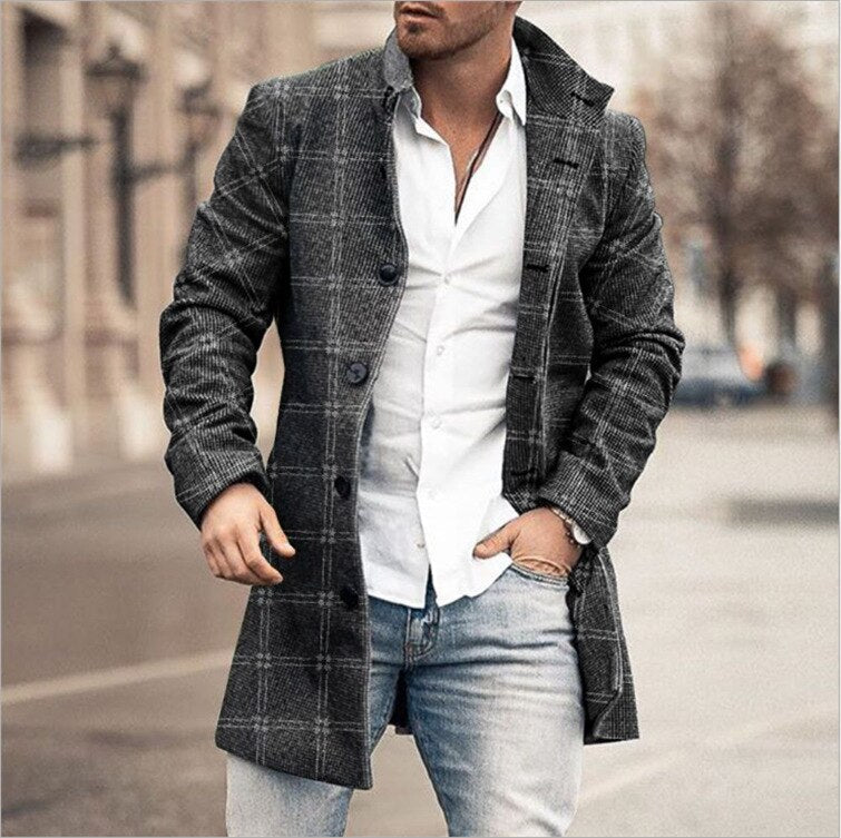 Heidi Fashion | Men's Checkered Wool Coat with Sleek Silhouette