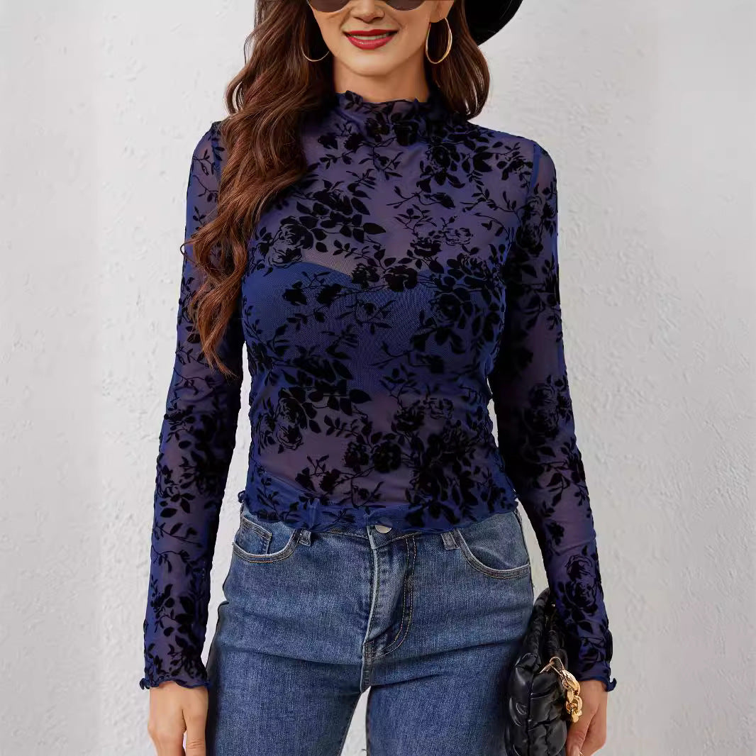 Elegant Long Sleeve Floral Lace Top for Women - Heidi Fashion