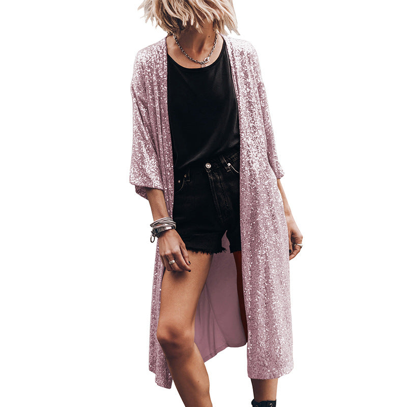 Heidi Fashion | Shiny Fabric Evening Coat - Loose Fit, Full Length