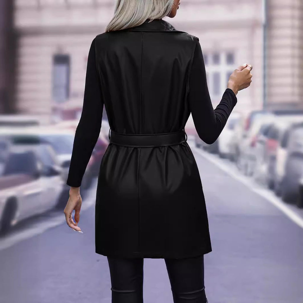 Heidi Fashion | Sleeveless Layered Look with Tailored Fit Faux Leather Tie Belt