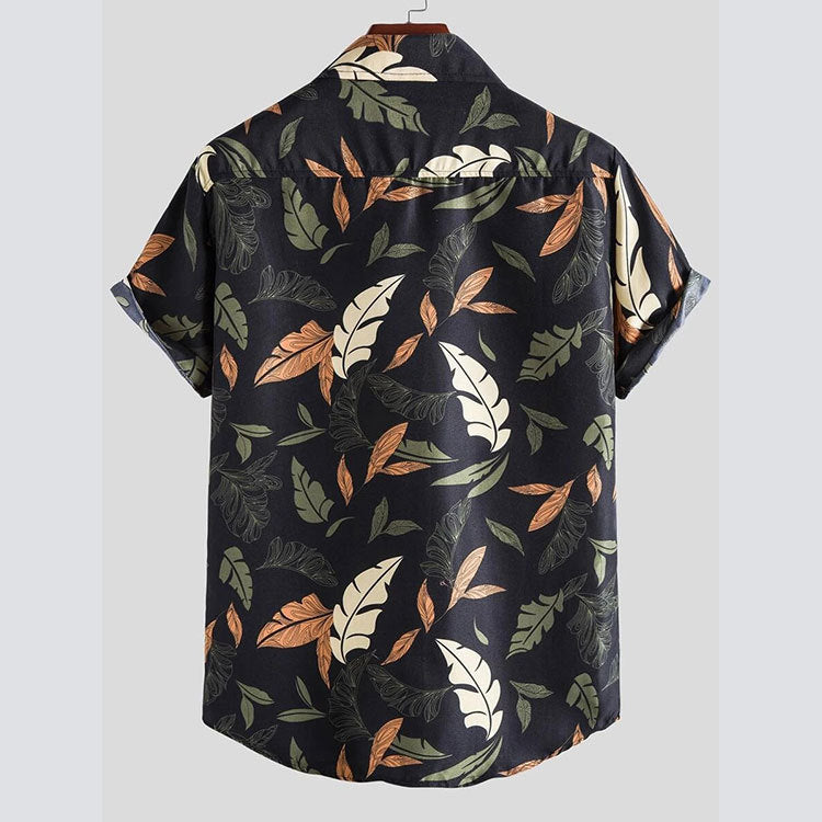 Heidi-Mode Men's Floral Print Short Sleeve Cotton Shirt