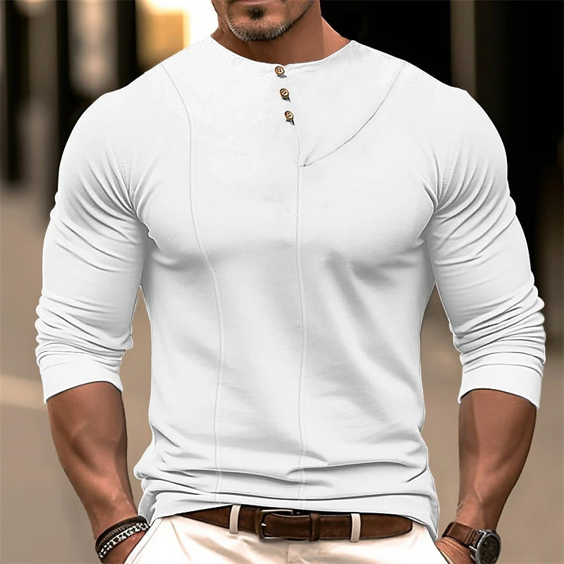 Heidi Mode | Ergonomic Cut Long Sleeve Slim Fit Cotton Blend Top with Asymmetrical Button Detail