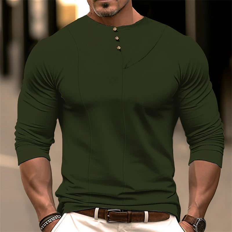 Heidi Mode | Ergonomic Cut Long Sleeve Slim Fit Cotton Blend Top with Asymmetrical Button Detail