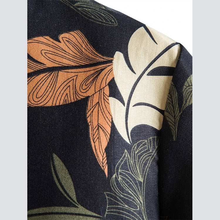 Heidi-Mode Men's Floral Print Short Sleeve Cotton Shirt