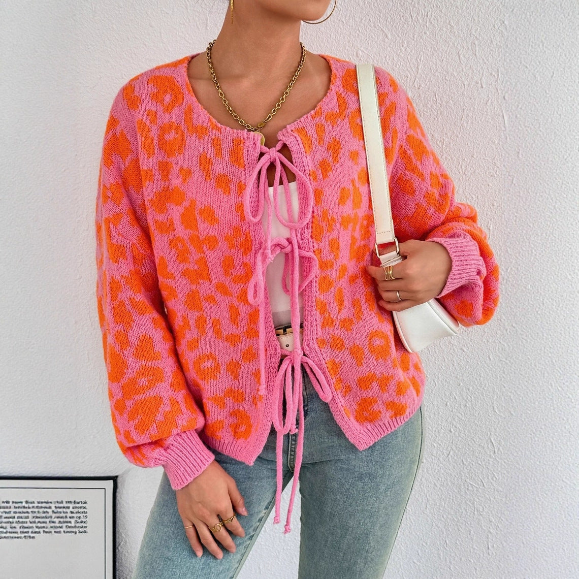 Adjustable Drawstring Women's Cardigan with Unique Leopard Print by Heidi Fashion