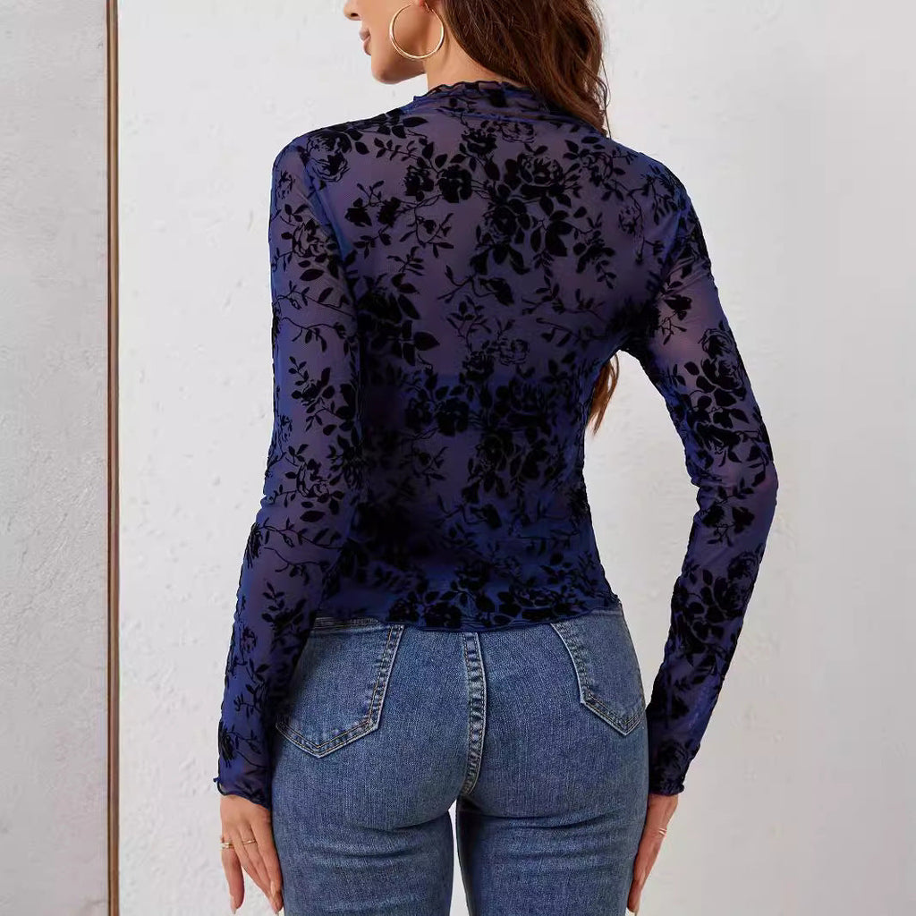 Elegant Long Sleeve Floral Lace Top for Women - Heidi Fashion