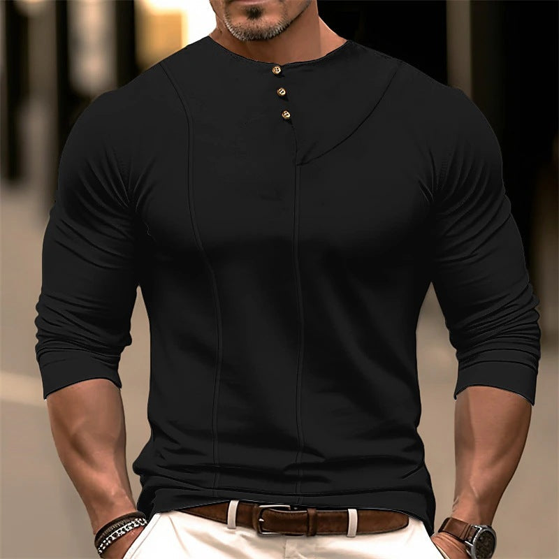 Heidi Mode | Ergonomic Cut Long Sleeve Slim Fit Cotton Blend Top with Asymmetrical Button Detail