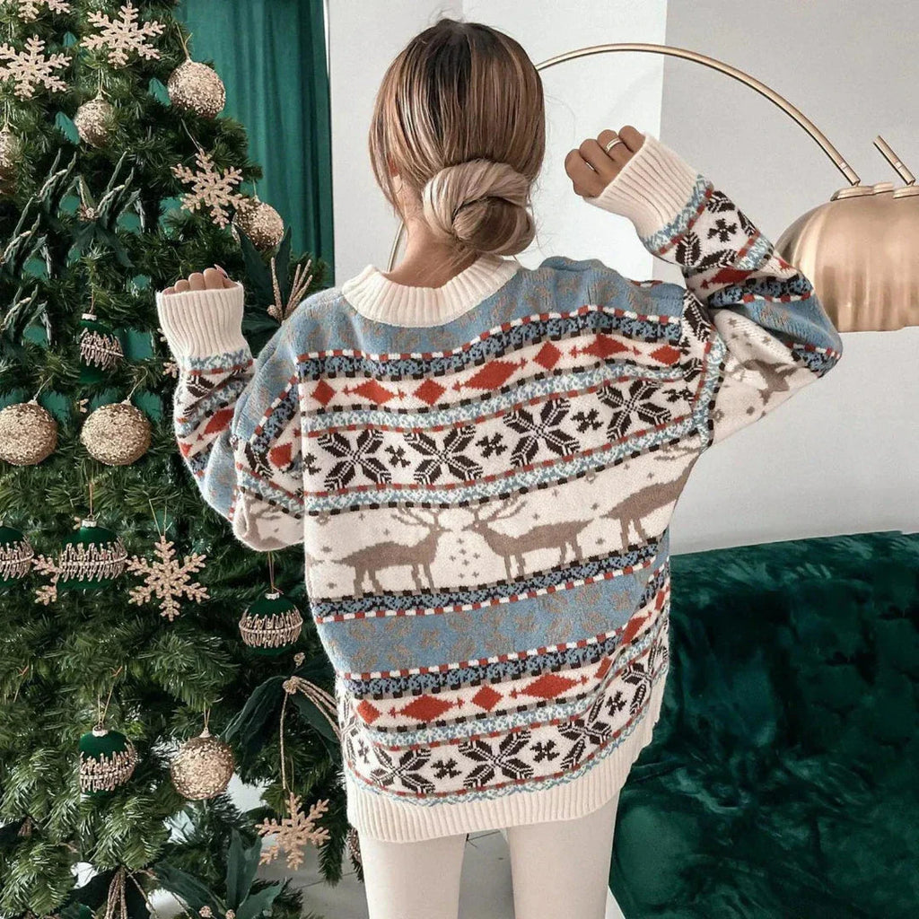 -Mode | Women's Reindeer Sweater - Faux Christmas Jumper