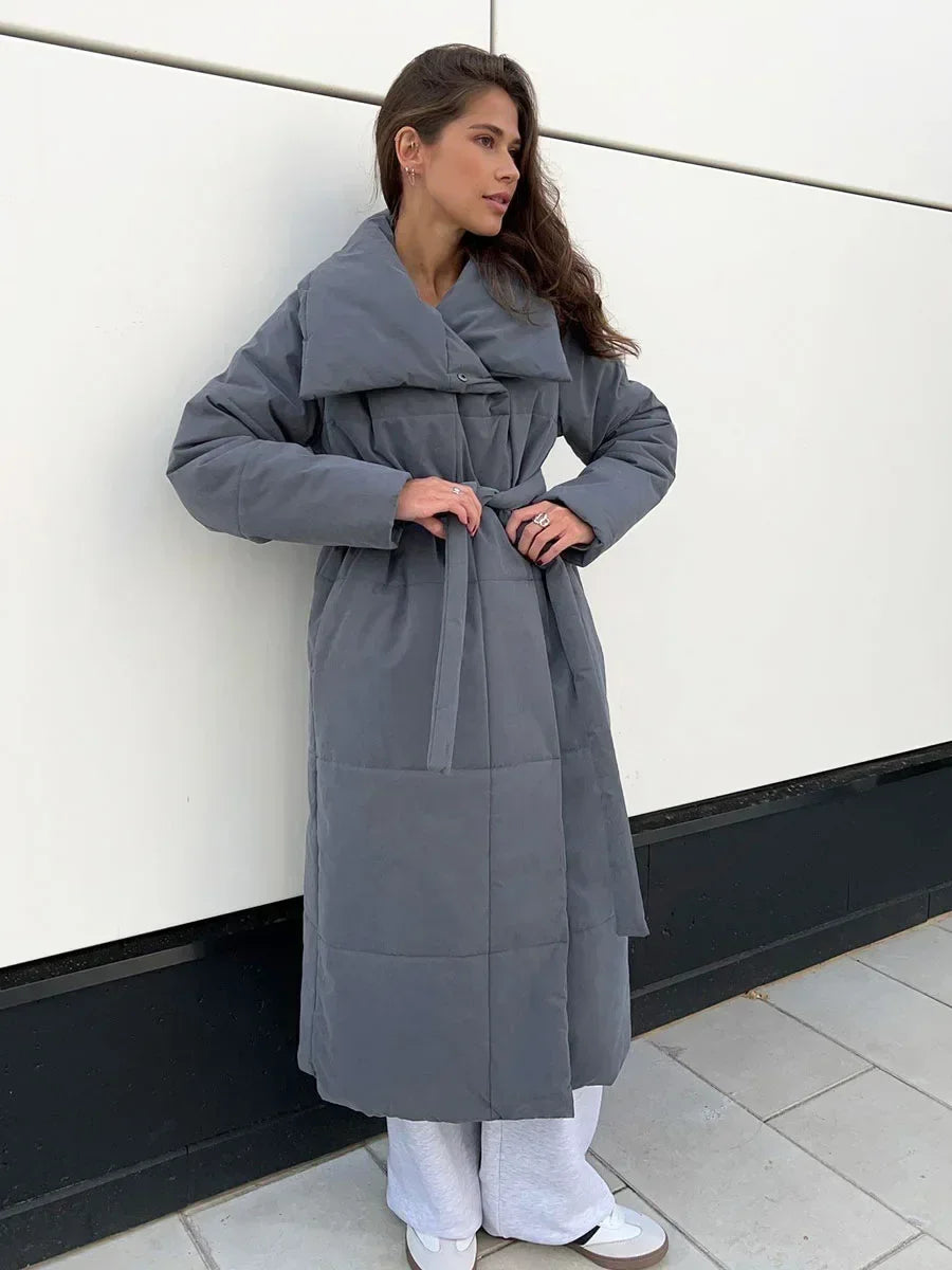-Mode | Women's Belted Long Winter Padded Parka