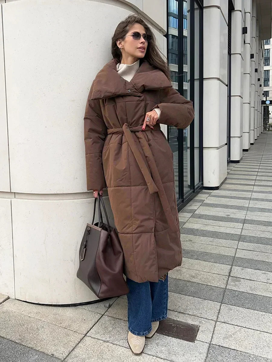 -Mode | Women's Belted Long Winter Padded Parka