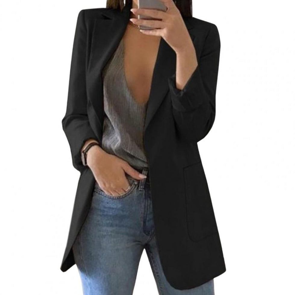Heidi Fashion | Tailored Fit Blazer with Hip-Length Design and Large Pockets