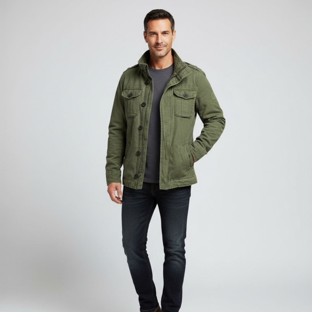 Heidi Fashion | Regular Fit Denim Jacket with Button Closure, High Collar, Multiple Pockets, and Epaulettes