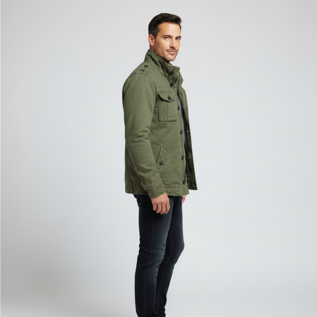 Heidi Fashion | Regular Fit Denim Jacket with Button Closure, High Collar, Multiple Pockets, and Epaulettes