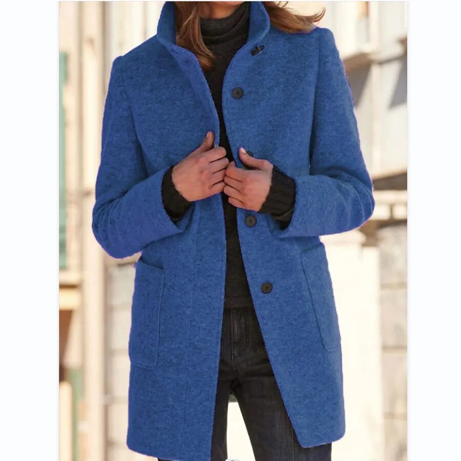 Heidi Fashion | Elegant Mid-Length Wool Coat with Tailored Fit and High Collar