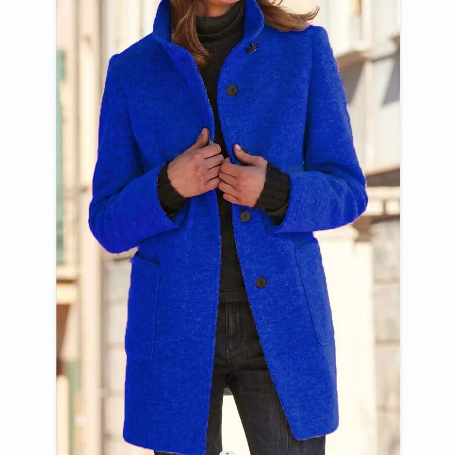 Heidi Fashion | Elegant Mid-Length Wool Coat with Tailored Fit and High Collar
