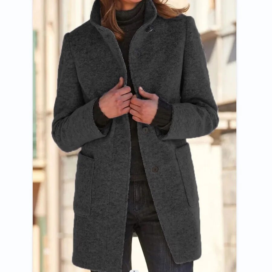 Heidi Fashion | Elegant Mid-Length Wool Coat with Tailored Fit and High Collar