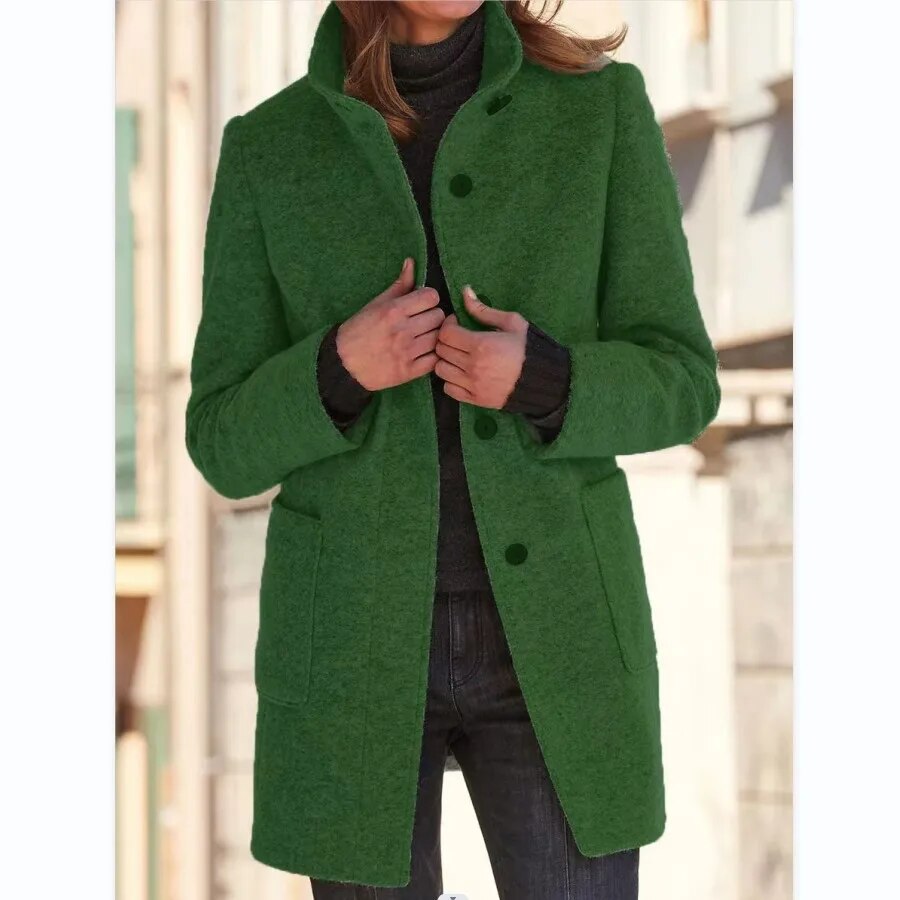 Heidi Fashion | Elegant Mid-Length Wool Coat with Tailored Fit and High Collar