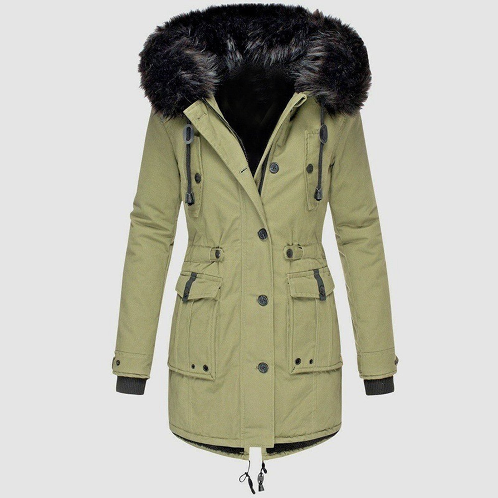 Heidi Mode | Mid-Length Faux Fur Hooded Jacket with Drawstring Waist