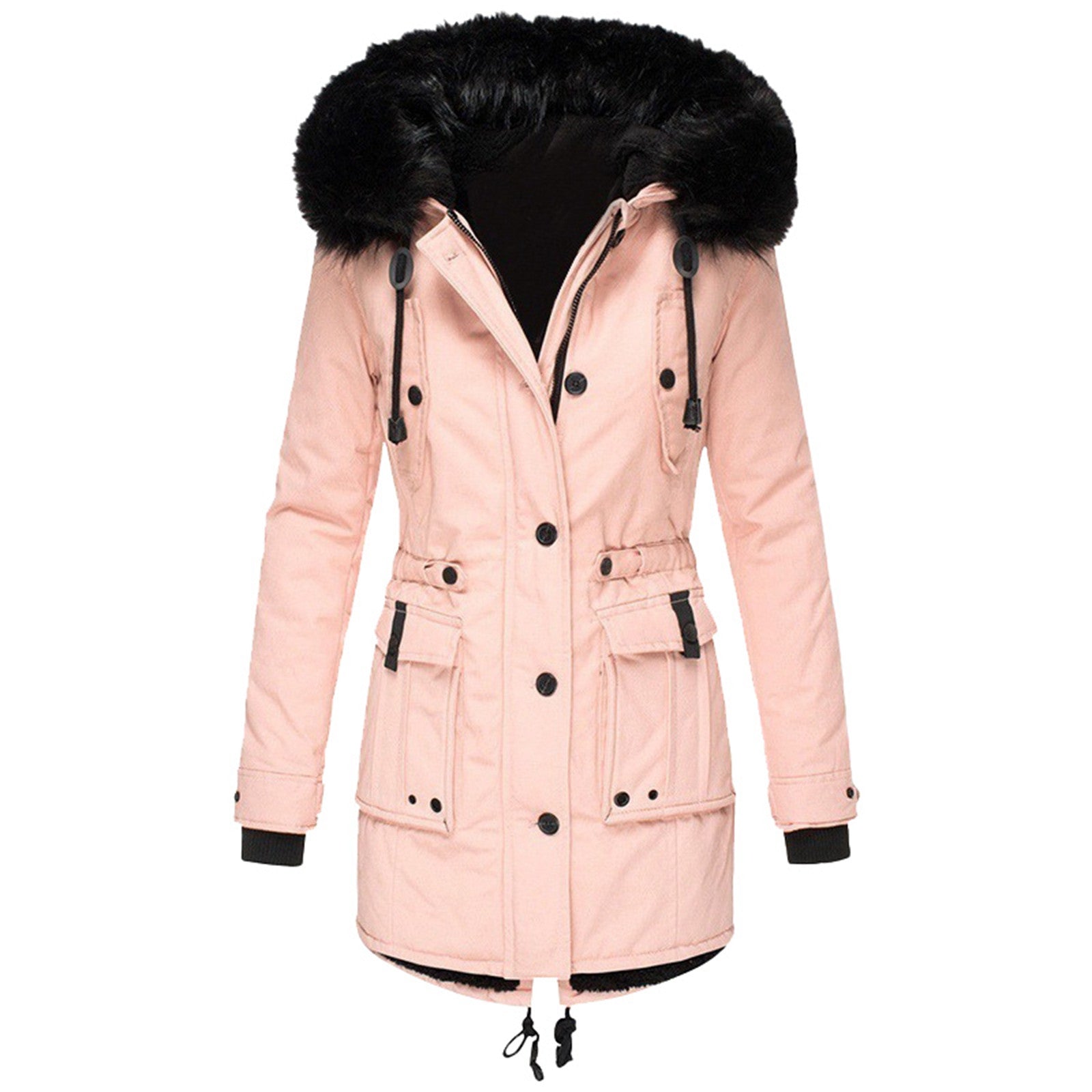 Heidi Mode | Mid-Length Faux Fur Hooded Jacket with Drawstring Waist