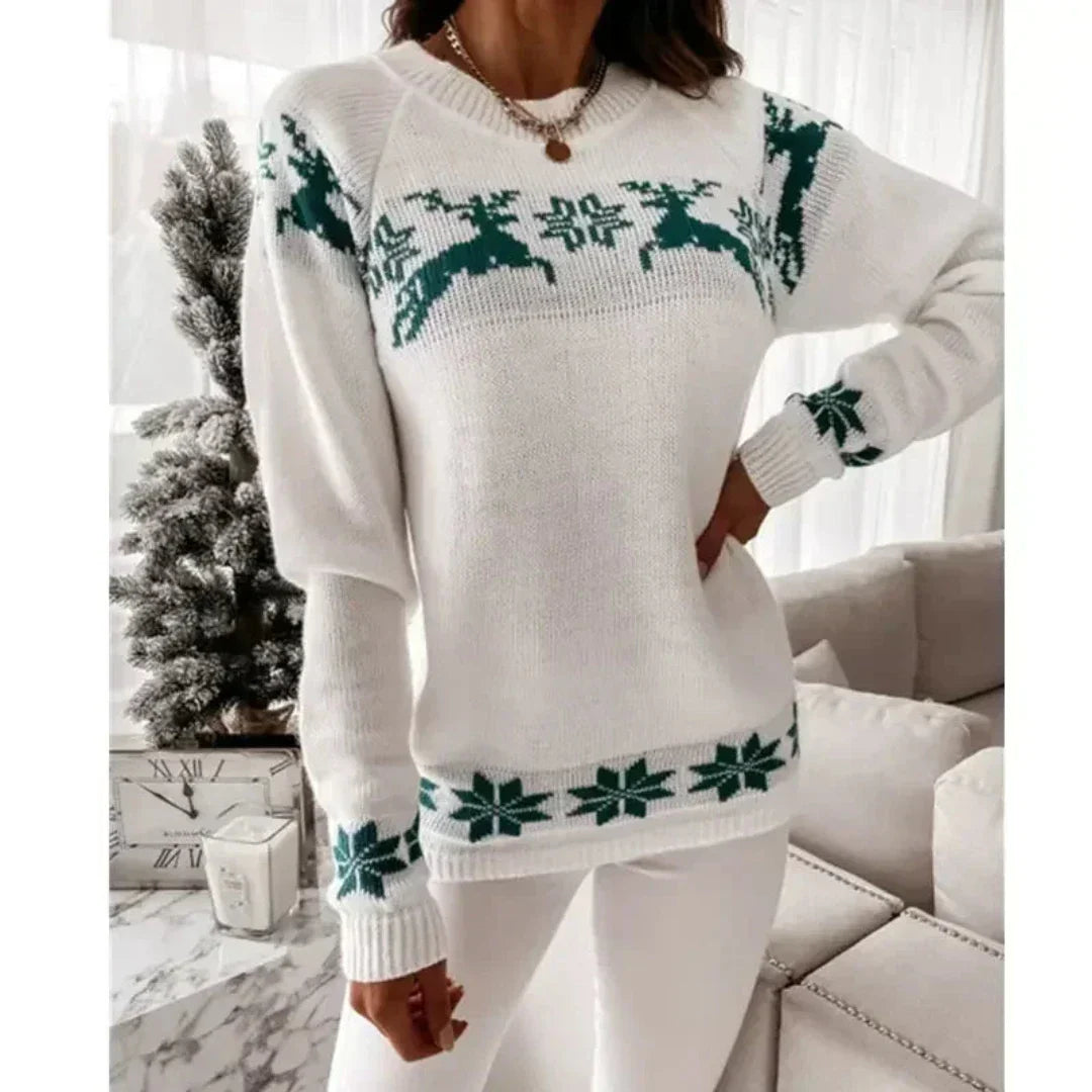 -Mode | Women's Warm Knitted Jumper with Reindeer Design