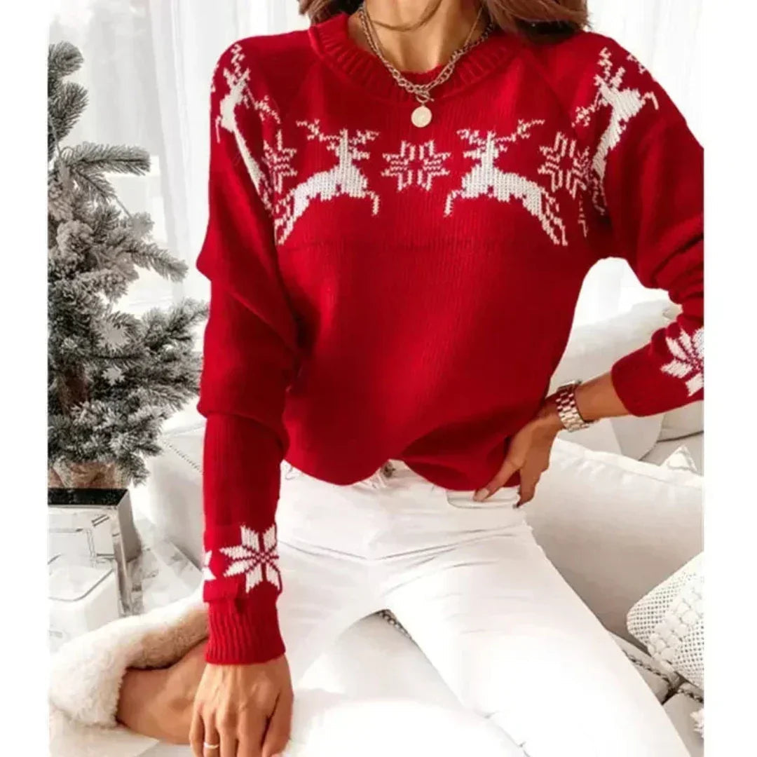 -Mode | Women's Warm Knitted Jumper with Reindeer Design