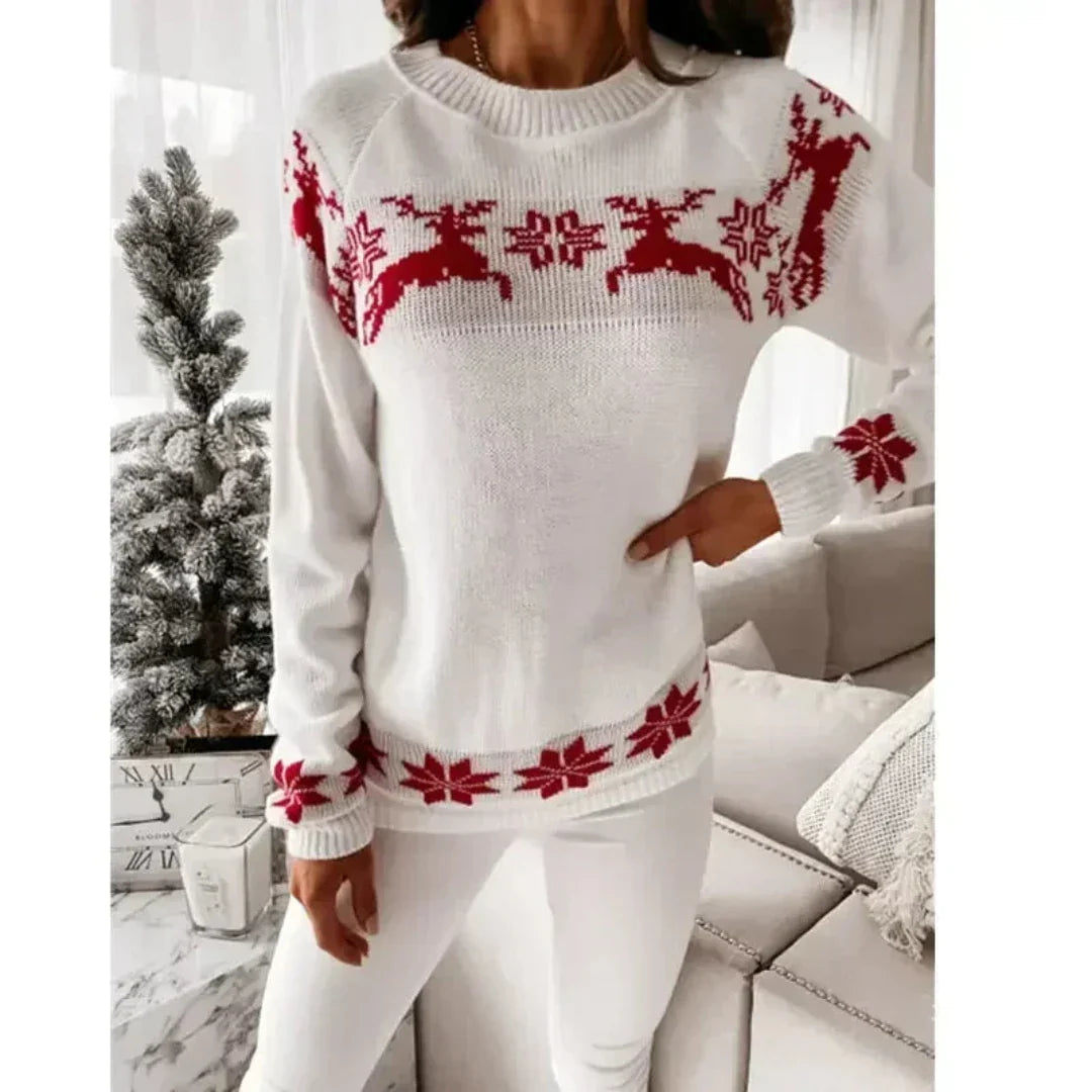 -Mode | Women's Warm Knitted Jumper with Reindeer Design